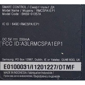 CONTROL PARA SMART TV SAMSUNG CON COMANDO DE VOZ A DISTANCIA RECARGABLE CON ENTRADA TIPO C Y PANEL SOLAR (NUEVO) / NUMERO DE PARTE BN59-01357A / RMCSPA1EP1 / MODELOS QN43Q60AAFXZA/ QN50LS03AAFXZA/ QN50Q60AAFXZA / MAS MODELOS EN DESCRIPCION...